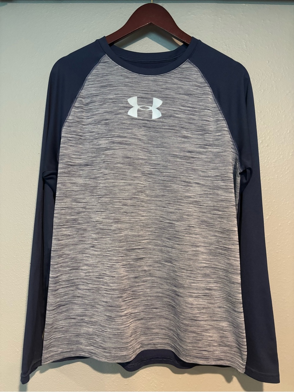 Under Armour Navy and Heather Gray Long Sleeve Performance Raglan Tee